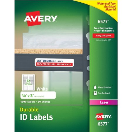 AVERY Label, Perm, Laser, 5/8X3, We 1600PK AVE6577